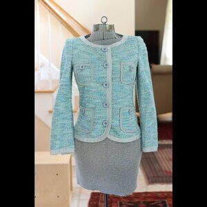 MOSCHINO Light Blue and Green Tweed Blazer